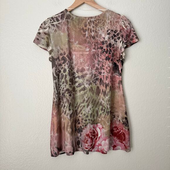 Y2K Unity World Wear Womens Pink Top Cut Out Short Sleeve Size Petite Medium - Picture 8 of 10